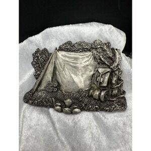 Vintage Camping Belt Buckle Tent Backpack Silver Tone